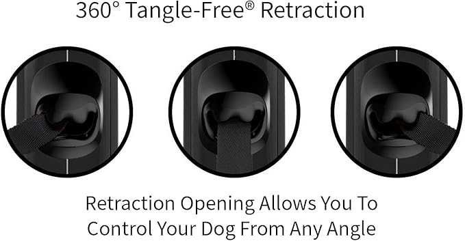 TUG 360° Tangle-Free Retractable Dog Leash with Anti-Slip Handle | 16 ft Strong Nylon Tape | One-Handed Brake, Pause, Lock (Large, Black/Grey) TUG