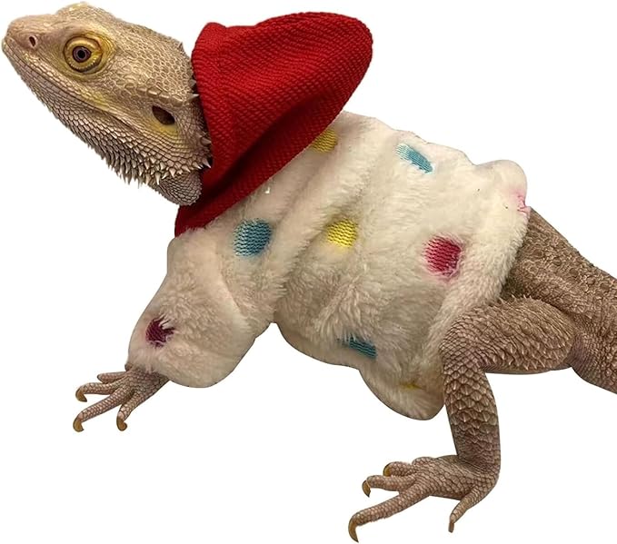 Lizards Clothes for Bearded Dragon - Handmade Cotton Hoodies Warm Sweater Coat Reptiles Apparel Costume Skin Protection Photo for Lizard Bearded Dragon Crested Gecko Chameleon (White,Large) SEZDEKI