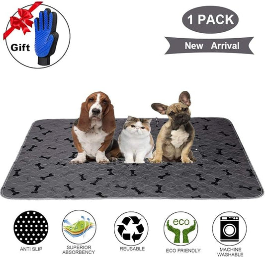 Washable Dog Pee Pads with Free Grooming Gloves,Non Slip Dog Mats with Great Urine Absorption,Reusable Puppy Pee Pads for Whelping,Potty,Training,Playpen - PAWPICO