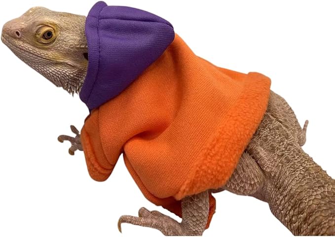 Bearded Dragons Hoodie - Handmade Adjustable Cotton Sweater Reptile Jacket Shirt for Skin Protection Small Animal Costume Apparel for Lizard Bearded Dragon Crested Gecko Chameleon (L, Orange) WCDJOMOP