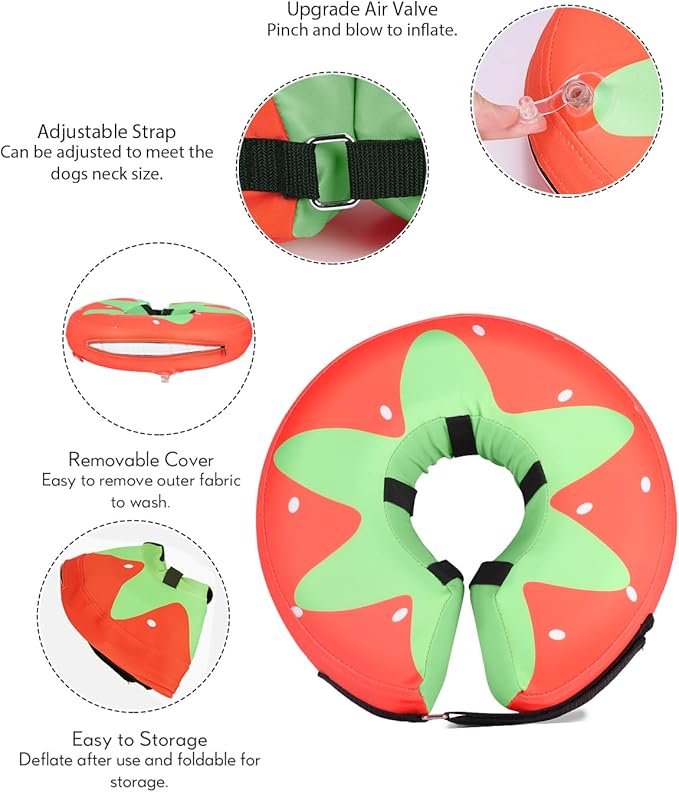 Dog Cone Collar for Small Medium Large Dogs for After Surgery, Pet Inflatable Neck Donut Collar Soft Protective Recovery Cone for Dogs and Cats-Alternative E Collar Does Not Block Vision-Strawberry,L MIDOG