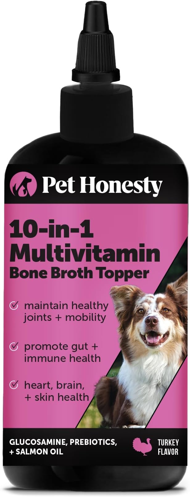 Pet Honesty Dog Multivitamin Supplement with Salmon Oil for Dogs - Allergy Itch Relief, Digestion, Skin & Coat Health, Liquid Supplement - Dog Food Topper Bone Broth with Prebiotics (12 oz) PetHonesty