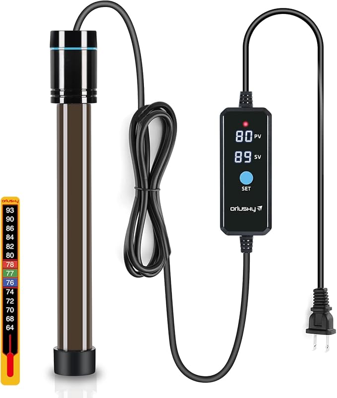 Orlushy 500W Submersible Aquarium Heater, Adjustable Fish Tank Heater with Digital Display External Controller, Overheat Protection and Free Thermometer for 55-80 Gallons Freshwater and Saltwater Tank Orlushy