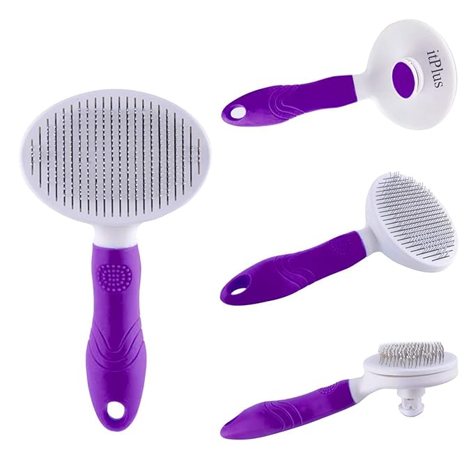 Cat Self Cleaning Slicker Brush, Pets Skin Friendly Cat Brush for Dogs Cats Grooming Brush Tool Easy to Remove Loose Undercoat, Mats Tangled Hair Slicker Massage Cats Dogs Brush - Upgraded - PAWPICO