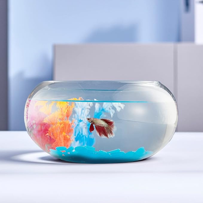 2 Gallon Glass Fish Bowl with Decor, Include Fluorescent Stones & Colorful Plastic Trees, High White Glass for Clear View, Small Fish Bowl/Vase/Aquarium for Betta Fish/Goldfish, Nice Home Décor LAQUAL
