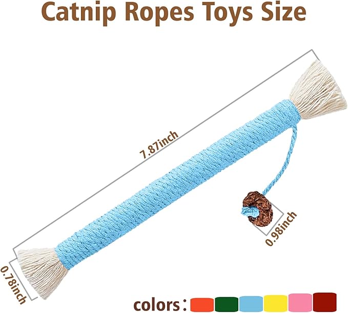 Catnip Toys, 7.78inch Catnip Toys Chew Rope, Sisal Rope Cat Toys for Teeth Cleaning, Indoor Interactive Cat Teasing Toy, Soothing Rope Cat Toys for Kitten, 4 Packs - PAWPICO