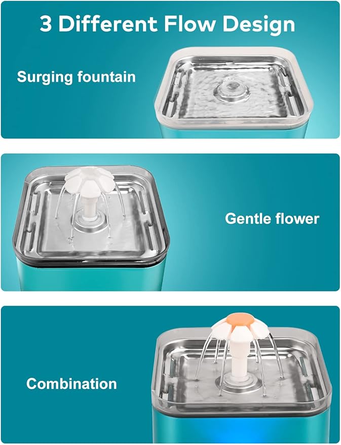 Cat Water Fountain Stainless Steel: Flower Cat Fountain for Drinking - Metal Water Fountain for Cats - Premium Pet Water Fountain 304 Stainless Steel - AONBOY Cat Drinking Fountain for Small Dogs - PAWPICO
