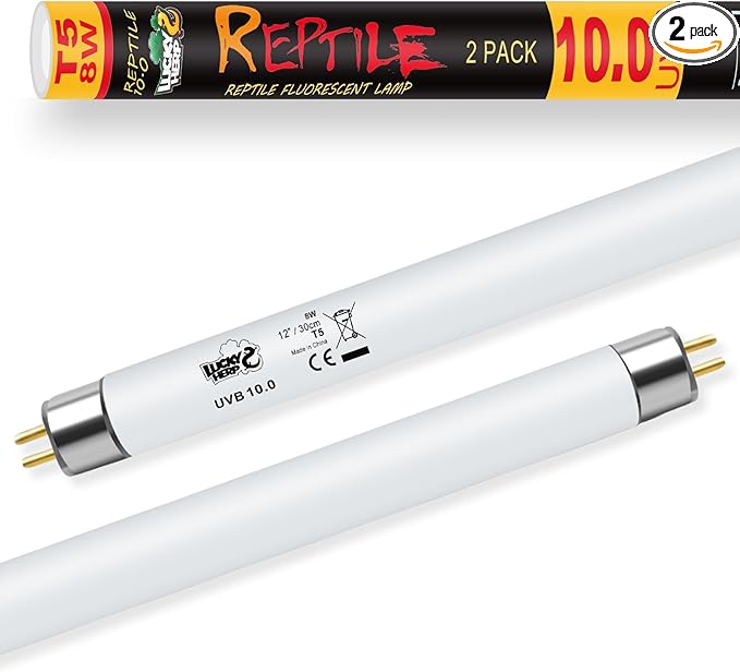 LUCKY HERP 2 Pack T5 UVB 10.0 Reptile Light 8W, UVA UVB Fluorescent Lamp Tube, UVB Lighting Bulb for Turtles, Chameleon, Tortoises, Lizard LUCKYHERP