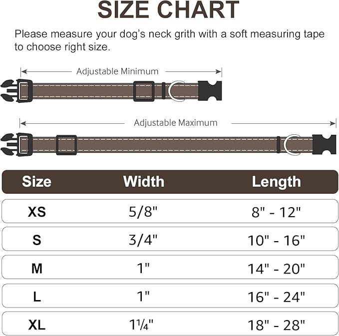 Joytale Reflective Dog Collar,Soft Neoprene Padded Nylon Pet Collar Adjustable for Medium Dogs,Brown,Medium - PAWPICO