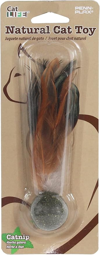 Penn-Plax Cat-Life Compressed Catnip Birdie with Peacock Feathers – Natural Cat Toy – 1 Count - PAWPICO