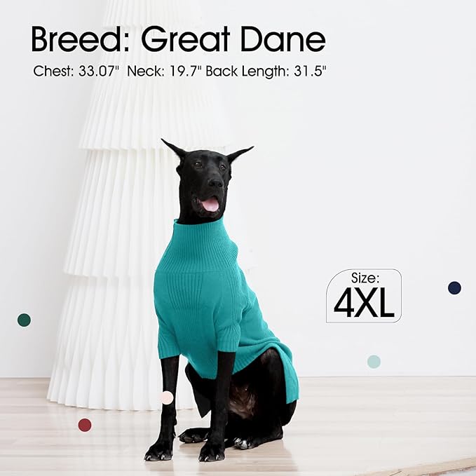 IECOii Extra-Large Dog Sweater 4XL,Christmas Dog Sweaters for Extra Large Dogs Girl Boy,Turtleneck Knitted Knitwear Easy On Doggie Sweatshirt Dog Sweater for Doberman,Great Dane(Lake-Green,XXXXL) - PAWPICO