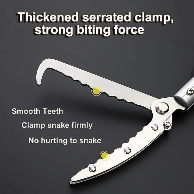 86.6" Heavy Duty Snake Tongs with Telescopic Pole Reptile Grabber Catcher BBQ Fireplace Log Picker, Extra Flashlight & Non-slip Straps Included Surnuo