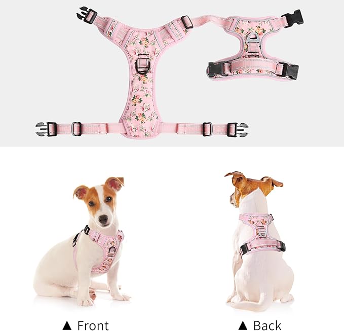 Timos No Pull Dog Harness,NO Need Go Over Dogs Head 3 Snap Buckles Reflective Oxford No Choke Puppy Harness with Front & Back 2 Metal Leash Clips Soft Padded Vest for Small Medium Large Dogs Timos