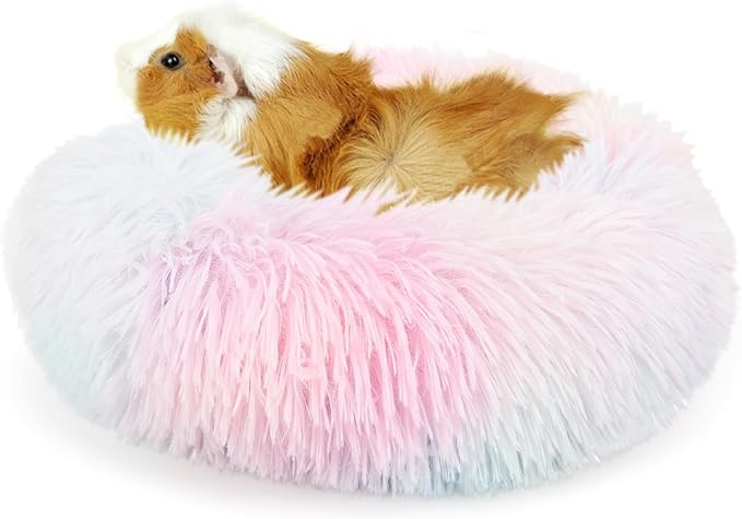 Guinea Pig Bed for Cage Plush Calming Hideout, Warm Rabbit Bed for Hamsters Hedgehogs Ferrets Dwarf Rabbits and Other Small Animals 11.8 inch Rainbow - PAWPICO