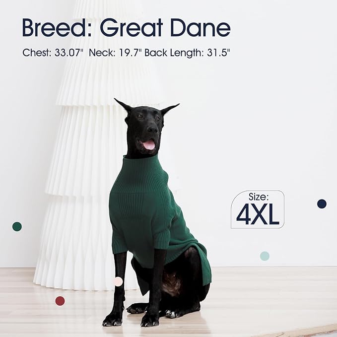 IECOii Extra-Large Dog Sweater 4XL,Christmas Dog Sweaters for Extra Large Dogs Girl Boy,Turtleneck Knitted Knitwear for Pet,Easy On Doggie Sweatshirt Dog Sweater for Doberman,Great Dane(Green,XXXXL) - PAWPICO