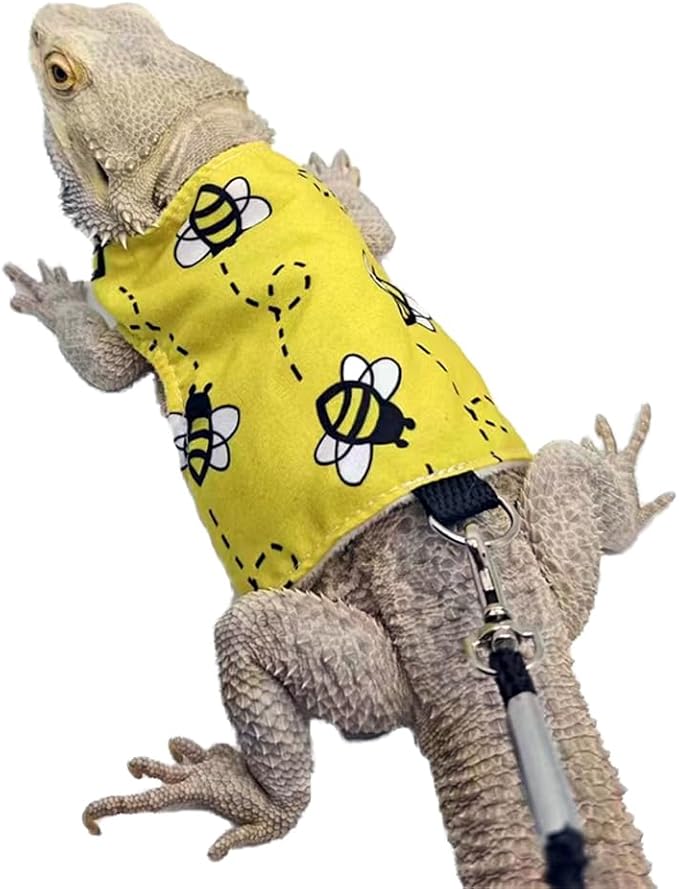 Bearded Dragon Harness Leash Soft Cotton Dinosaur Reptile Lizard Leash for Amphibians Small Pet Animals (Yellow) HAICHENTEC