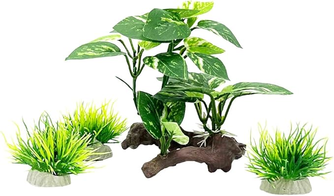 Smoothedo-Pets Fish Tank Decor Aquarium Ornaments Betta SOFE Leaf Pad Hammock 6inch Plastic Artificial Plant Goldfish Fish Hides Small Tank/Reptiles Plants Driftwood (Green Type-D-Set) EnvironmentFriendlyArtificialPlasticPlantAquariumDecoration