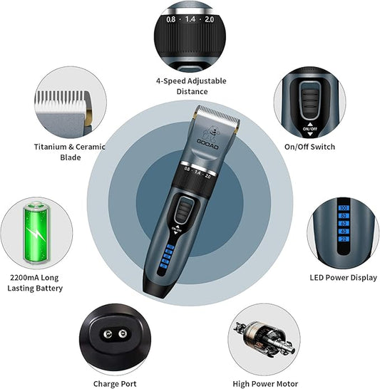 Cat Clippers for Matted Hair, Cat Grooming Kit, Cordless Cat Shaver for Long Hair, Low Noise Paw Trimmer, Cat Hair Trimmer for Grooming,Quiet Pet Hair Clippers Tools for Cats Dogs (Blue) - PAWPICO