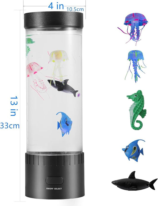 Artificial Jellyfish Lamp, Fish Decorative Sensory Aquarium Lamps Swimming Seahorses Sharks Mood Light Decorations Gifts for Kids impcenst