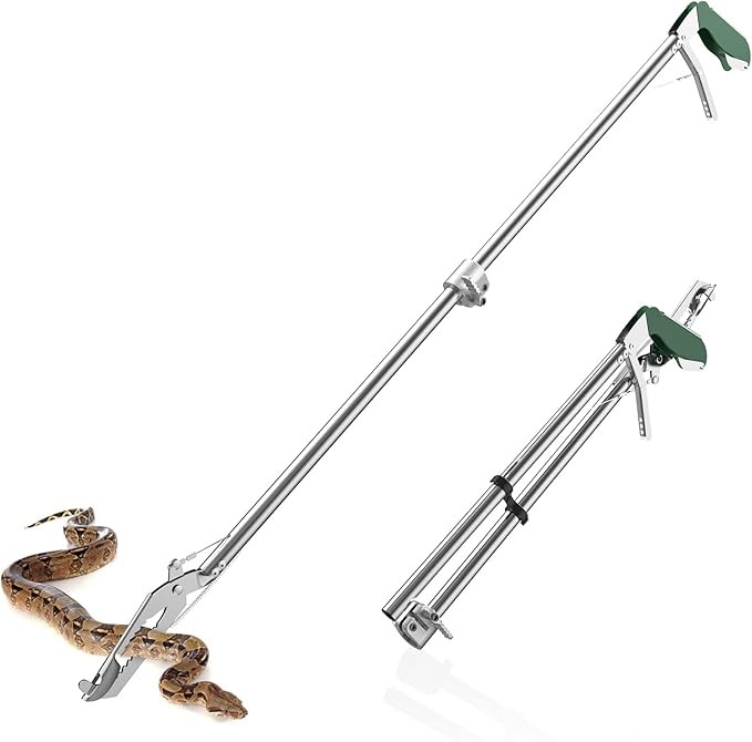 60“ Snake Tongs Collapsible Grabber, Professional Reptile Snake Catcher Wide Jaw Handling Tool, Stainless Steel Snake Hook GYORGKSHI