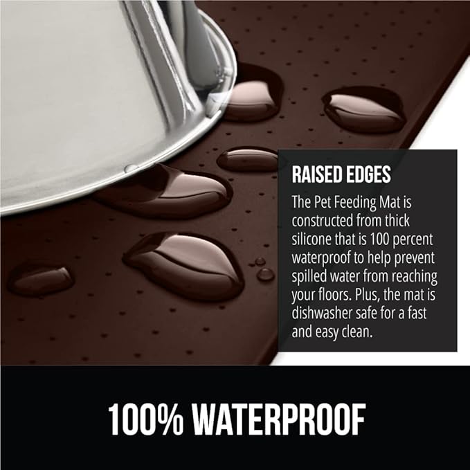 Gorilla Grip 100% Waterproof Raised Edge BPA Free Silicone Pet Feeding Mat, Dog Cat Food Mats Contain Spills Protects Floors, Placemats for Cats and Dogs Water Bowl, Pets Accessories 32x24 Brown - PAWPICO