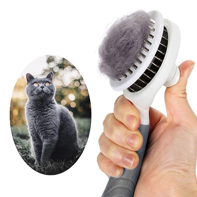 Cat Self Cleaning Slicker Brush, Pets Skin Friendly Cat Brush for Dogs Cats Grooming Brush Tool Easy to Remove Loose Undercoat, Mats Tangled Hair Slicker Massage Cats Dogs Brush - Upgraded - PAWPICO