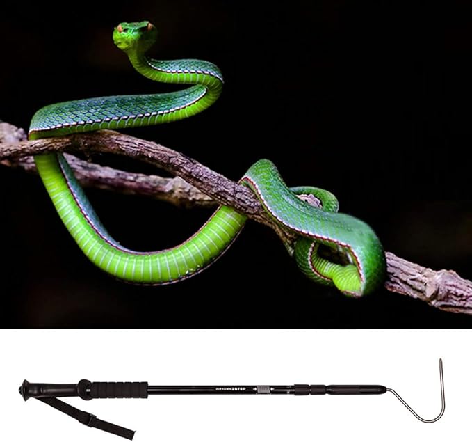 Snake Hook Reptile Grabber Rattle Snake Catcher,Professional Aluminum Alloy with Telescopic Rod and Lock, Comfortable Grip Handle for Catching,Controlling,Moving (53 inch Snake Hook) PAWPICO