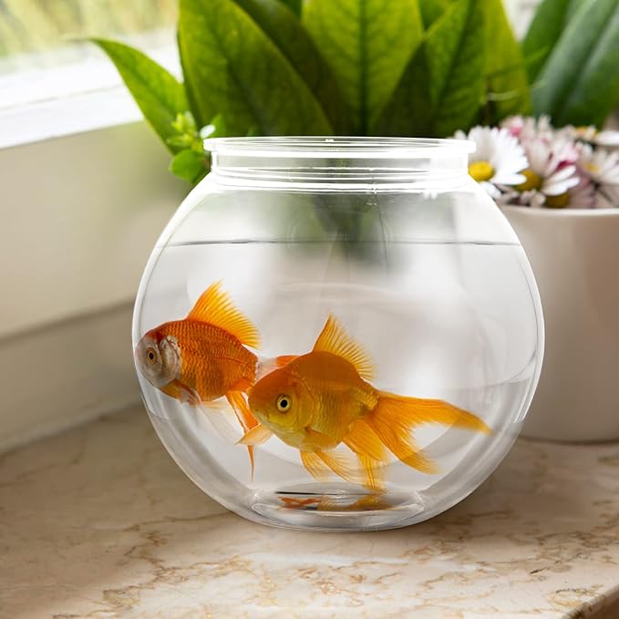 POPETPOP Plastic Fish Bowl Small Fish Tank: Transparent Small Aquarium Fish Bowls for Centerpieces Round Plastic Fish Bowl for Betta Fish Candy Party Favors, 7.07X7.07X6.29in POPETPOP