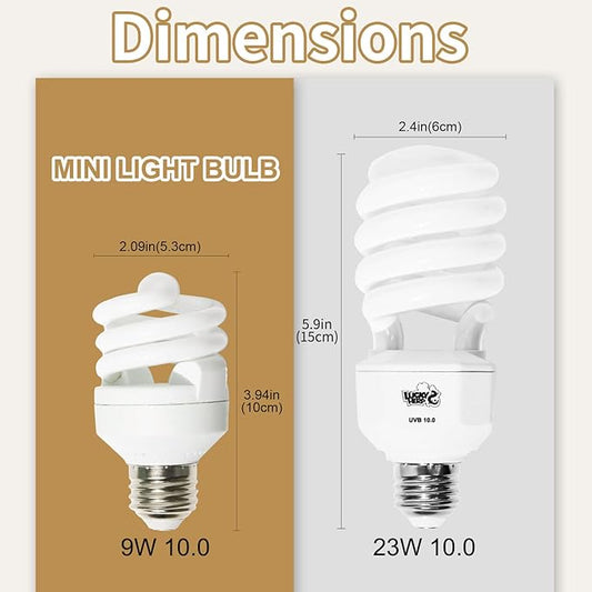 LUCKY HERP Mini UVA UVB Reptile Light 10.0 9W, UVB Bulb for All Desert Dwelling Reptiles, Compact Fluorescent Reptile UVB Bulb for Turtle, Bearded Dragon, Lizard, Gecko etc. LUCKYHERP