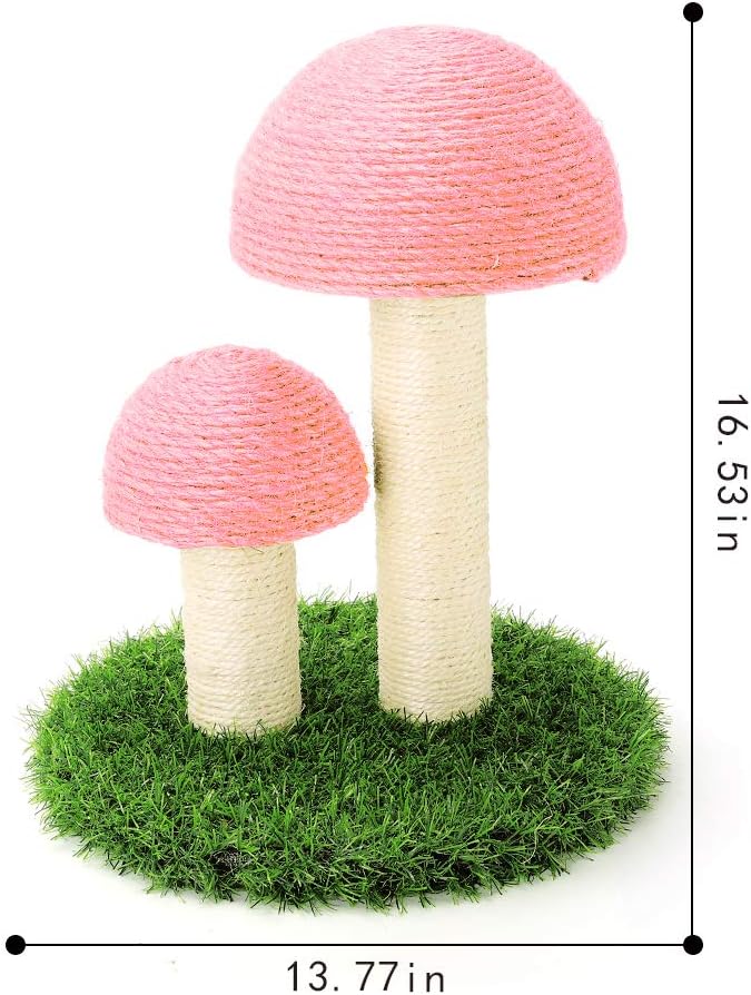 PowerKing Mushroom Cat Scratching Post, 15 x12 Inches Claw Scratching Post for Kitty, Natural Sisal Cat Scratchers Pole, Cat Interactive Toys, Cat Tree Tower (Pink) - PAWPICO