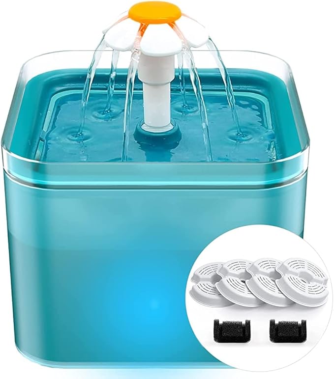 4 Filters + 2 Sponges and Cat Water Fountain(Cyan) - AONBOY - PAWPICO