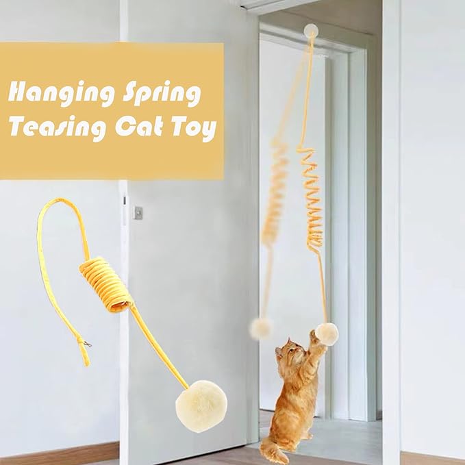 Cat Toy 8 Pcs Feather Teaser Wand Toy Cat Fishing Pole Toy Cat Toys for Indoor Cats Cats Including Cat Balls Spring Hair Balls - PAWPICO