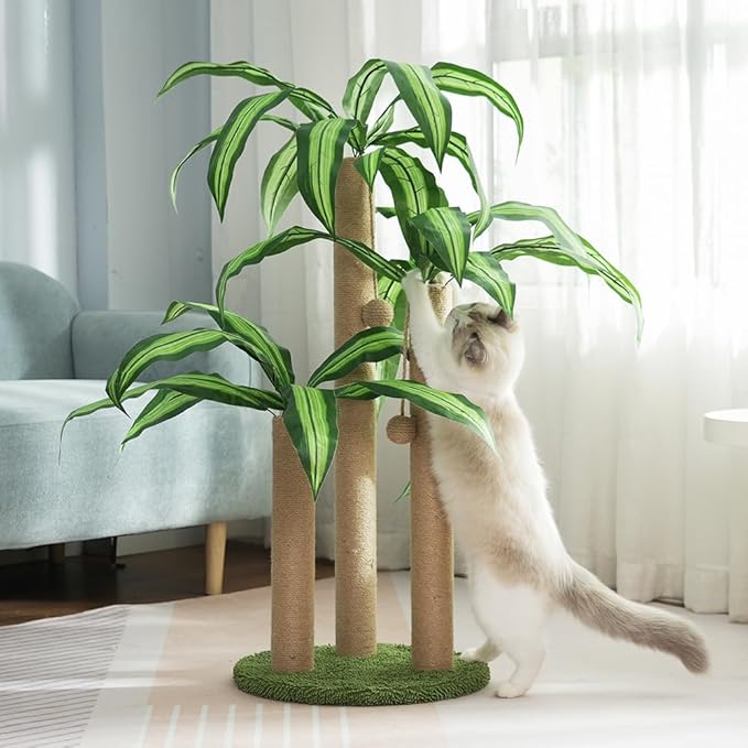 31.5Inch Cat Scratching Post,Cat Scratcher Tree with 3 Scratching Poles & 2 Interactive Dangling Balls,Cats Scratching Posts for Indoor Kitten & Adult Cats - PAWPICO