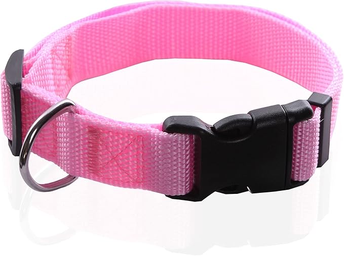 Adjustable Nylon Dog Collar, pet Collar 1 Inch 3/4 Inch 5/8 Inch Wide, for Large Medium Small Dogs (M(3/4" x 14-21"), Pink) TAIDA