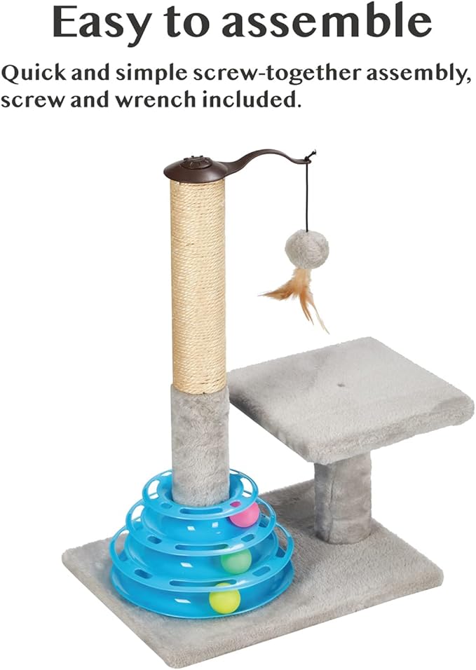 PEEKAB Tall Cat Scratching Post Kitten Sisal Scratcher Tree with Cat Tracks Toy Balls for Indoor Cats and Kittens - 25 inches - PAWPICO