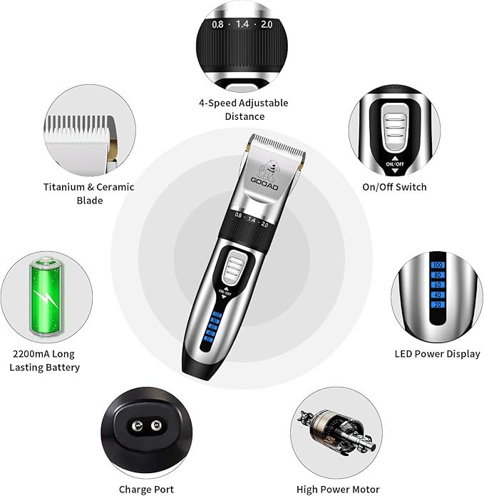 Cat Clippers for Matted Hair, Cat Grooming Kit, Cordless Cat Shaver for Long Hair, Low Noise Paw Trimmer, Cat Hair Trimmer for Grooming,Quiet Pet Hair Clippers Tools for Cats Dogs (Sliver) - PAWPICO
