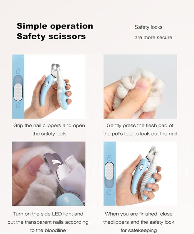 Cat Dog Pet Nail Clippers with Light, Llluminates Cat Dog Nails Or Bloodline, Safety Pet Nail Clipper for Dogs, Cats, Rabbits, Sharp, No Nail Splitting(Blue) Ginalaia