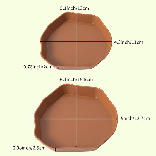 4 Pack Reptile Food Dish Bowl, Plastic Worm Water Dish Plate for Lizard Gecko Bearded Dragon Chameleon, White and Brown, 2 Sizes COMSUN