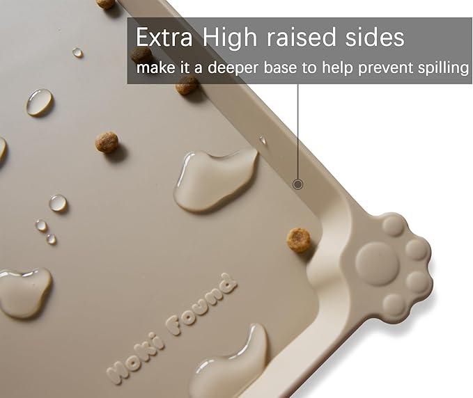 Hoki Found L Silicone Pet Food Mats Tray - Non Slip Pet Dog Cat Bowl Mats Placemat - Dog Pet Cat Feeding Mat - Waterproof Dog Cat Food Mats -Pet Water Mats for Carpet - Tan - PAWPICO