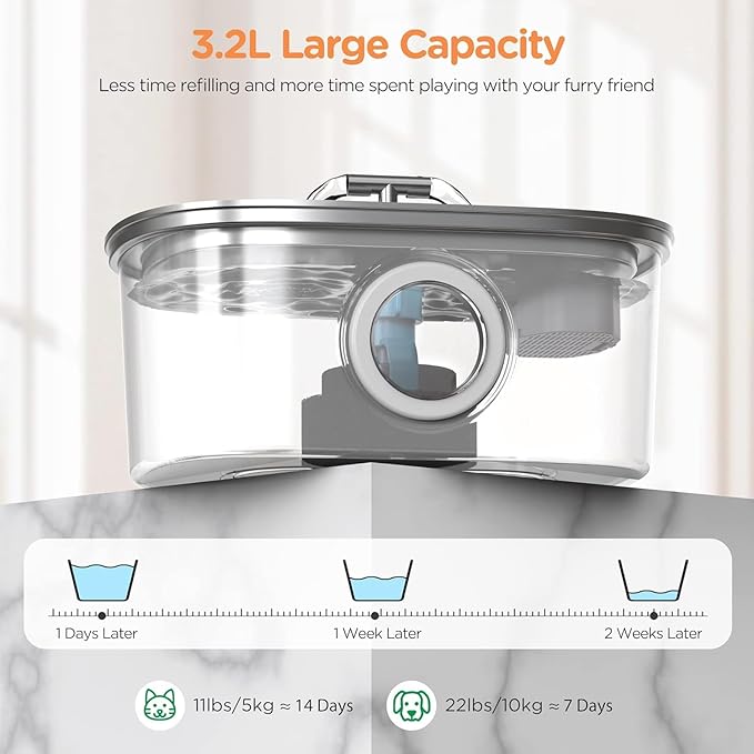 Cat Water Fountain Stainless Steel: 108oz/3.2L Automatic Pet Water Fountain Dog Water Dispenser with Water Level Window - for Cats Inside - PAWPICO