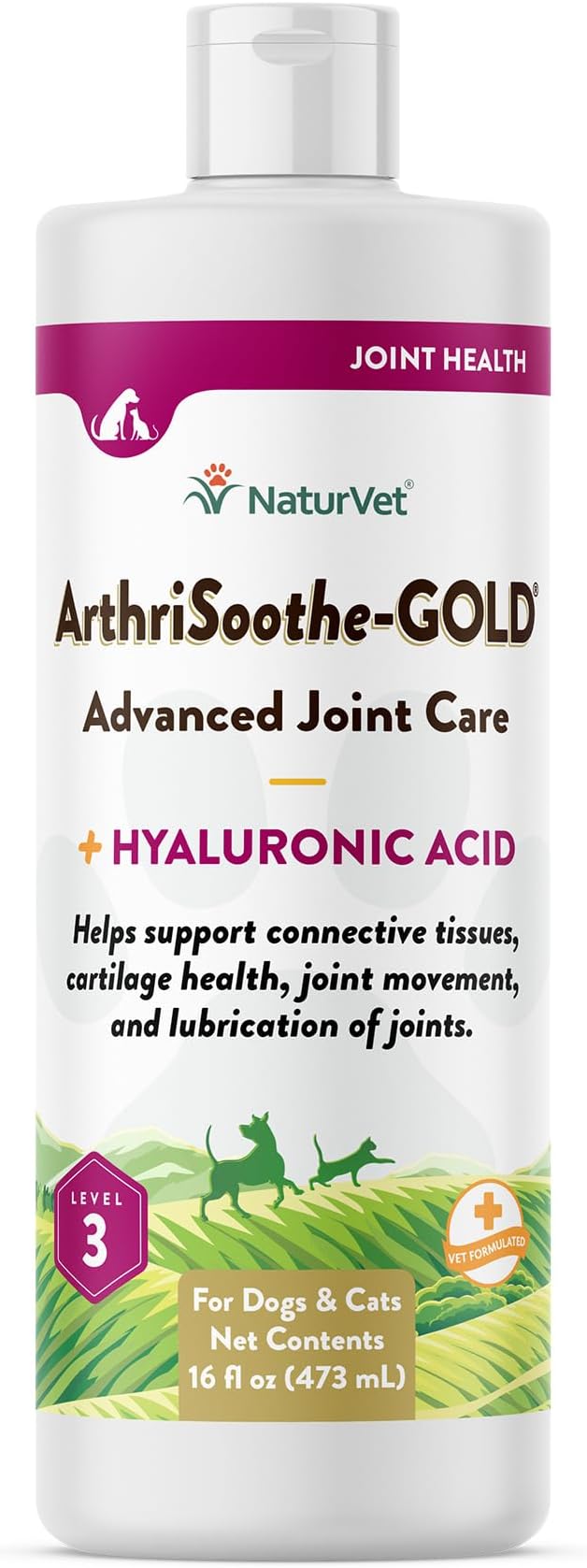 NaturVet – ArthriSoothe-Gold Advanced Care Liquid | Level 3 Advanced Joint Care | Supports Healthy Hip & Joint Function | Enhanced with Glucosamine, MSM & Chondroitin | For Dogs & Cats | 16 oz Liquid NaturVet