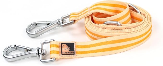 Striped Dog Harness Collar and Leash Set, Polyester Webbing Dog Collar Easy Walking and Training Dog Harness and Leash 3-in-1 Suit Adjustable Dog Harness Collar Leash Set for Dogs(Orange, L) Tiffpaws