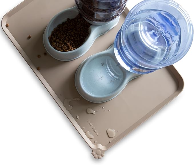 Hoki Found Large Silicone Pet Food Mats Tray - Non Slip Pet Dog Cat Bowl Mats Placemat - Dog Pet Cat Feeding Mat - Waterproof Dog Cat Food Mats -Pet Water Mats for Floors-Tan - PAWPICO