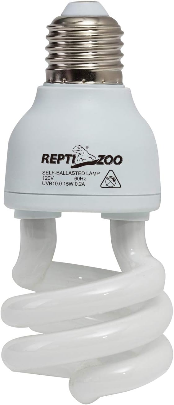 REPTIZOO Energy Saving Lamps UVB Bulb Spiral Compact 15 Watts UVB 10.0 Reptile Light Bulb Fit for Desert Type Reptile/Snake/Lizard/Insect/Leopard Tortoise REPTIZOO