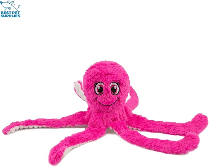 Best Pet Supplies OctoMutant Crinkle Plush Dog Toys for Interactive Play, Puppy and Senior Indoor Play, Soft Head Stuffing, Cute and Cuddly - Bundle (Fuchsia, Purple, Turquoise) - PAWPICO