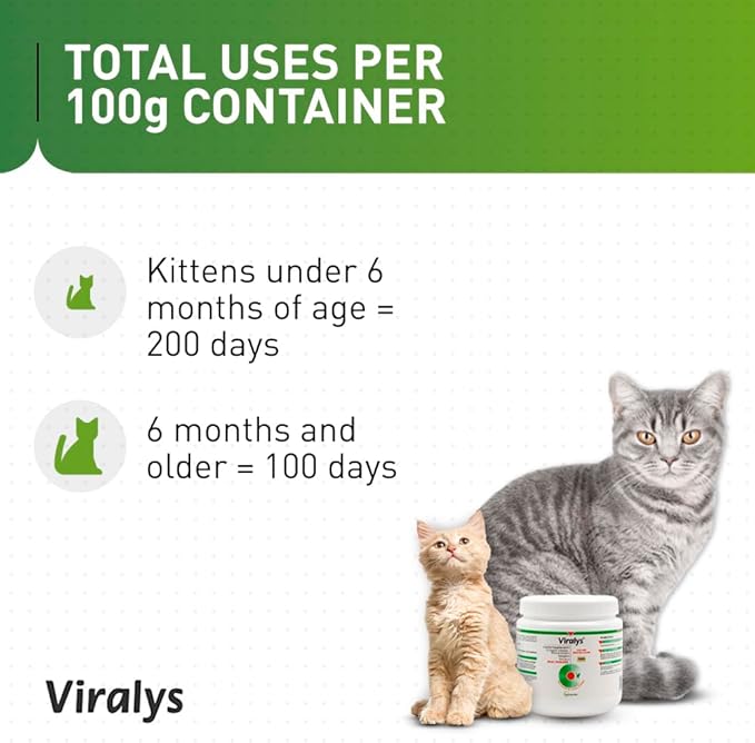 Vetoquinol Viralys L-Lysine Supplement for Cats - Cats & Kittens of All Ages - Immune Health - Sneezing, Runny Nose, Squinting, Watery Eyes - Flavored Lysine Powder Vetoquinol