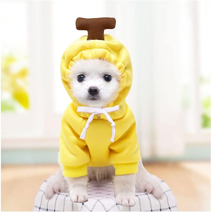 Warm Dog Winter Clothes Cute Fruit Dog Coat Hoodies Fleece Pet Dogs Costume Jacket for French Bulldog Chihuahua Ropa para Perro(Yellow,XL) - PAWPICO