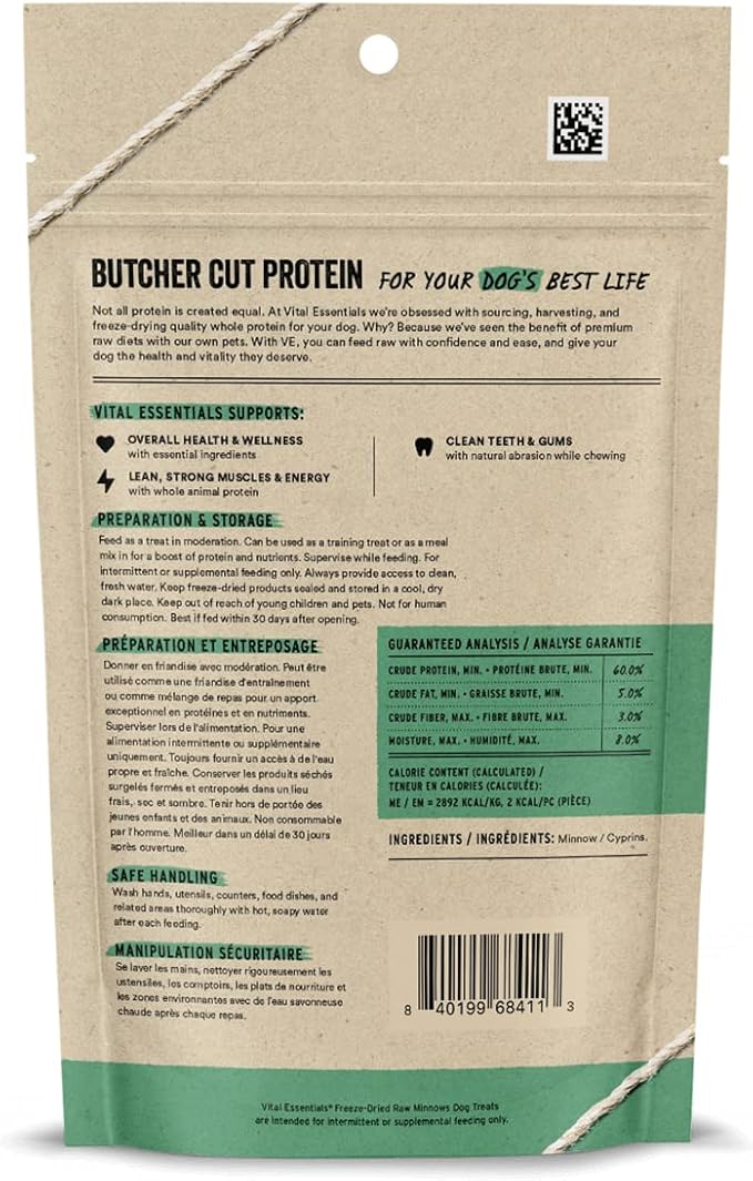 Vital Essentials Freeze Dried Raw Single Ingredient Dog Treats, Minnows, 1 oz - PAWPICO