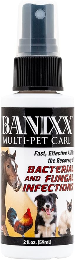 BANIXX Horse and Pet Care Travel Size. Non-irritating, Odorless Spray for Scratches, Rain Rot, Hot Spots, Wounds, Ringworm, Ear infections, Itchy Skin, and More. Safe Around The Eyes, Rapid Results BANIXX