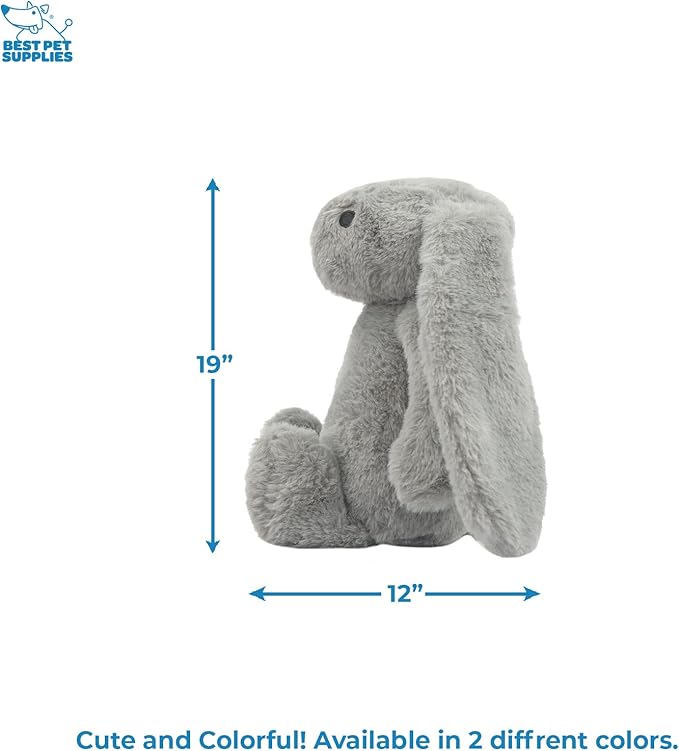 Best Pet Supplies Interactive Bunny Buddy Dog Toy with Crinkle and Squeaky Enrichment for Small and Medium Breed Puppies or Dogs, Cute and Plush - Bunny (Gray) - PAWPICO